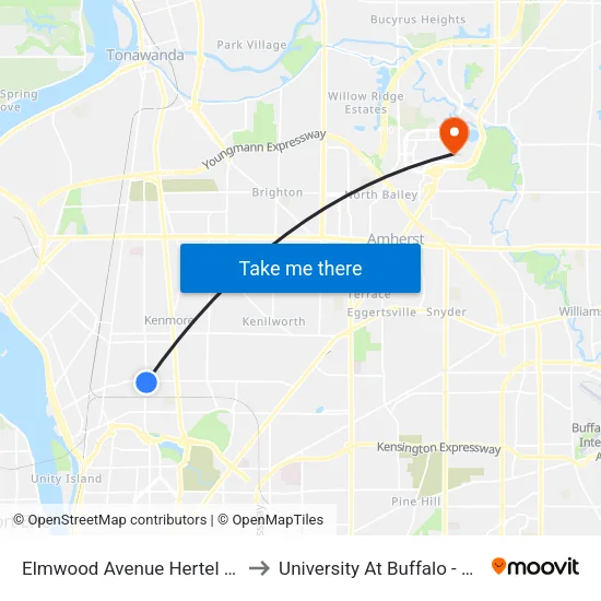 Elmwood Avenue & Hertel Avenue to University At Buffalo - Alumni Arena map