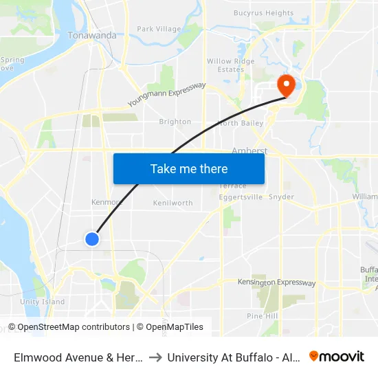 Elmwood Avenue & Hertel Avenue to University At Buffalo - Alumni Arena map