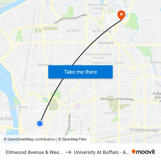 Elmwood Avenue & West Utica Street to University At Buffalo - Alumni Arena map