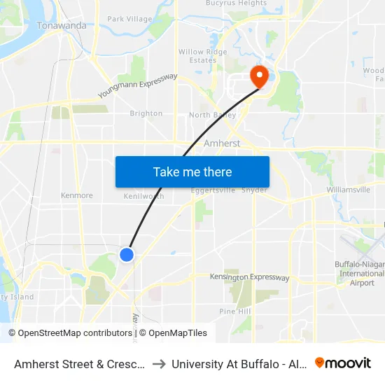 Amherst Street & Crescent Avenue to University At Buffalo - Alumni Arena map
