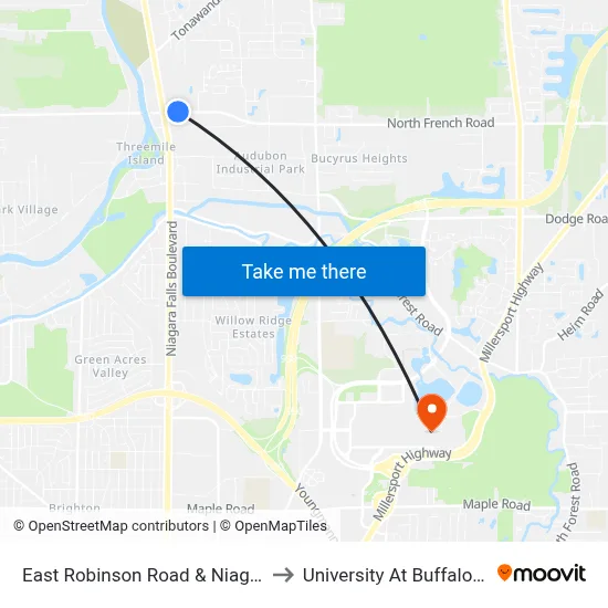 East Robinson Road & Niagara Falls Boulevard to University At Buffalo - Alumni Arena map