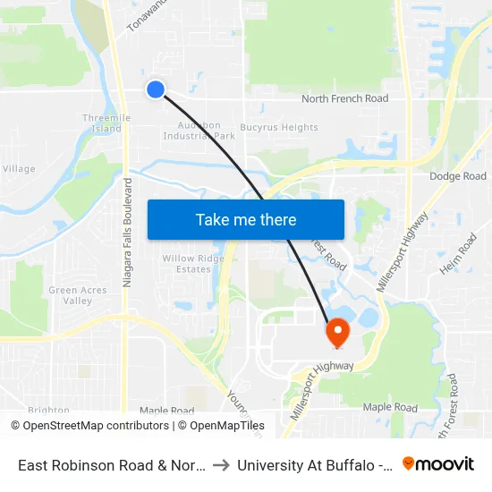 East Robinson Road & Northwood Medical to University At Buffalo - Alumni Arena map