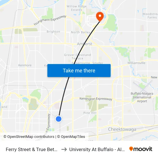 Ferry Street & True Bethel Baptist to University At Buffalo - Alumni Arena map