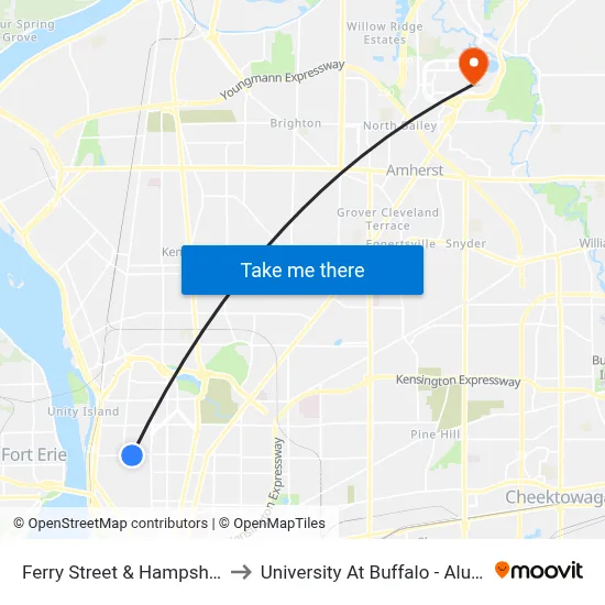 Ferry Street & Hampshire Street to University At Buffalo - Alumni Arena map