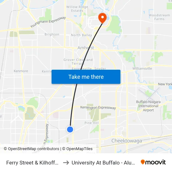 Ferry Street & Kilhoffer Street to University At Buffalo - Alumni Arena map