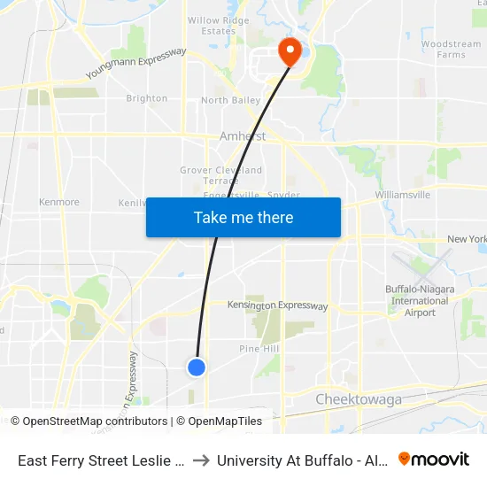 Ferry Street & Leslie Street to University At Buffalo - Alumni Arena map