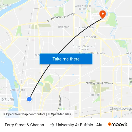 Ferry Street & Chenango Street to University At Buffalo - Alumni Arena map