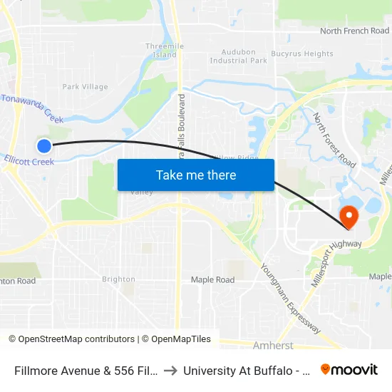 Fillmore Avenue & 556 Fillmore Avenue to University At Buffalo - Alumni Arena map