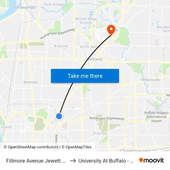 Fillmore Avenue & Jewett Parkway to University At Buffalo - Alumni Arena map