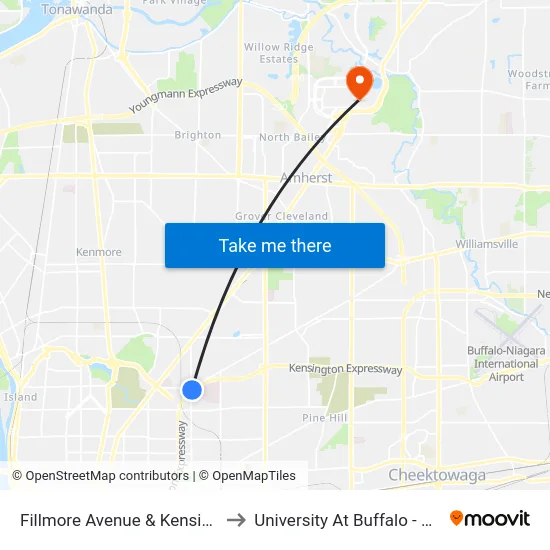 Fillmore Avenue & Kensington Avenue to University At Buffalo - Alumni Arena map