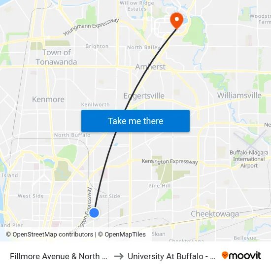 Fillmore Avenue & North Parade Avenue to University At Buffalo - Alumni Arena map
