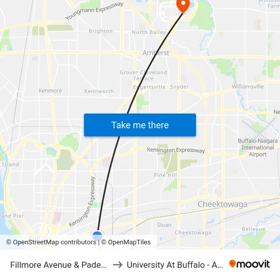 Fillmore Avenue & Paderewski Drive to University At Buffalo - Alumni Arena map