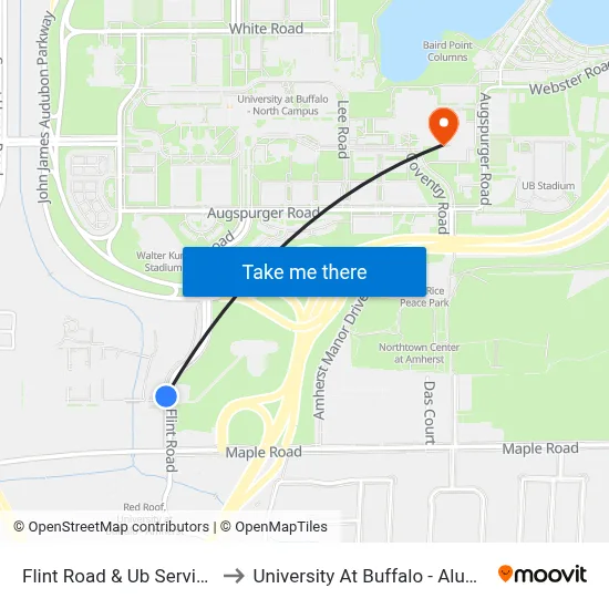 Flint Road & Ub Service Road to University At Buffalo - Alumni Arena map
