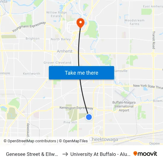 Genesee Street & Ellwood Place to University At Buffalo - Alumni Arena map