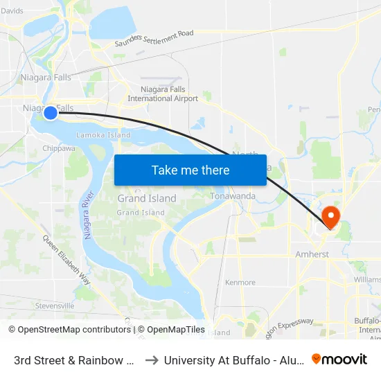 3rd Street & Rainbow Boulevard to University At Buffalo - Alumni Arena map