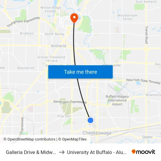 Galleria Drive & Midway West to University At Buffalo - Alumni Arena map