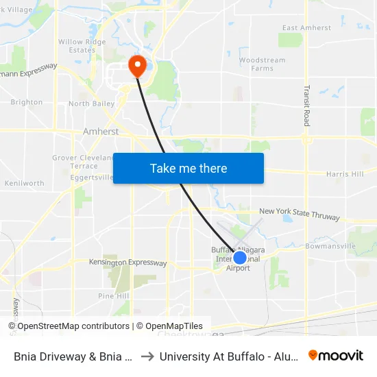 Bnia Driveway & Bnia Terminal to University At Buffalo - Alumni Arena map