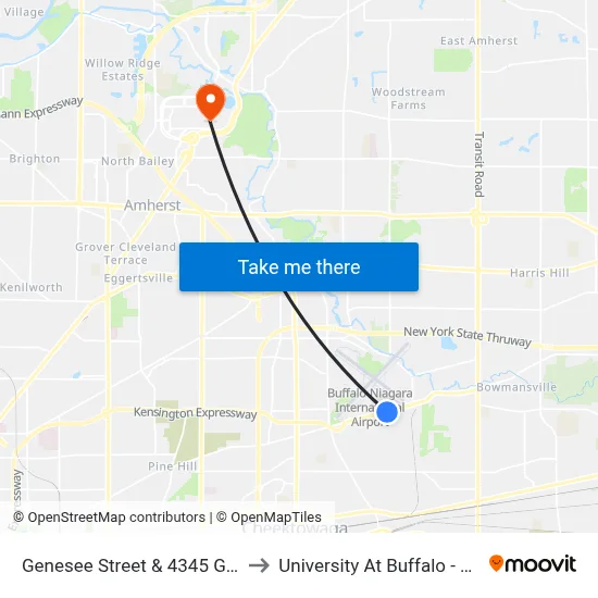 Genesee Street & 4345 Genesee Street to University At Buffalo - Alumni Arena map