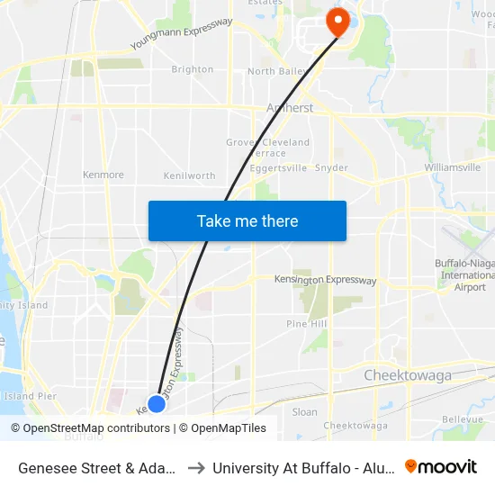 Genesee Street & Adams Street to University At Buffalo - Alumni Arena map