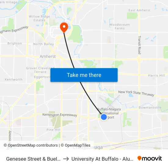 Genesee Street & Buell Avenue to University At Buffalo - Alumni Arena map