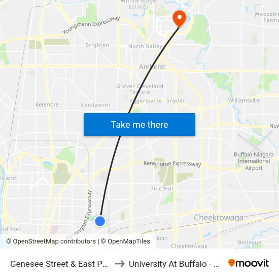 Genesee Street & East Parade Avenue to University At Buffalo - Alumni Arena map