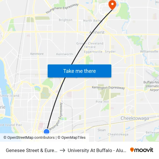 Genesee Street & Eureka Place to University At Buffalo - Alumni Arena map