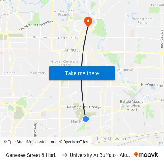 Genesee Street & Harlem Road to University At Buffalo - Alumni Arena map
