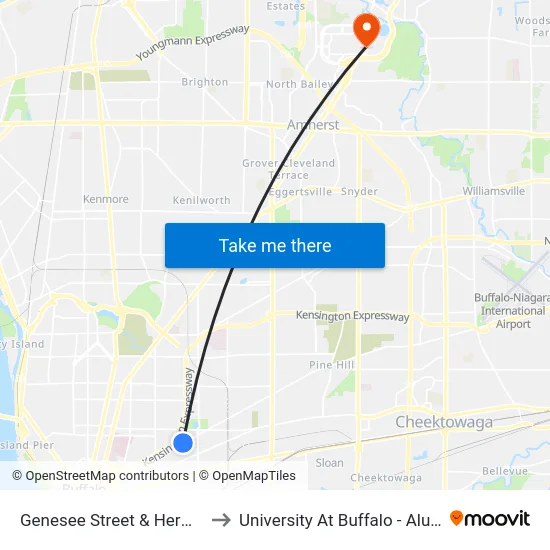 Genesee Street & Herman Street to University At Buffalo - Alumni Arena map