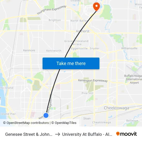 Genesee Street & Johnson Street to University At Buffalo - Alumni Arena map