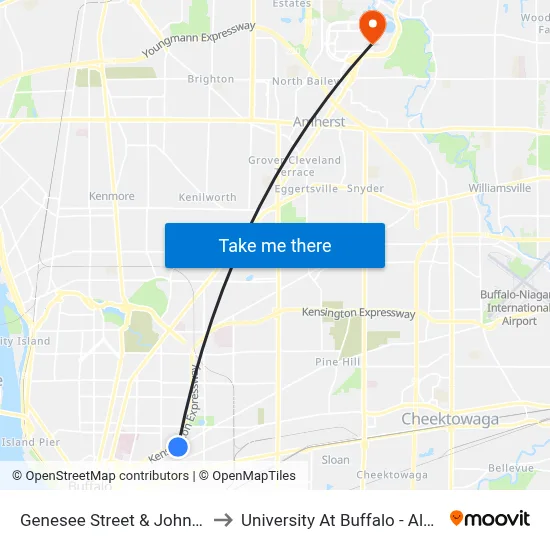 Genesee Street & Johnson Street to University At Buffalo - Alumni Arena map