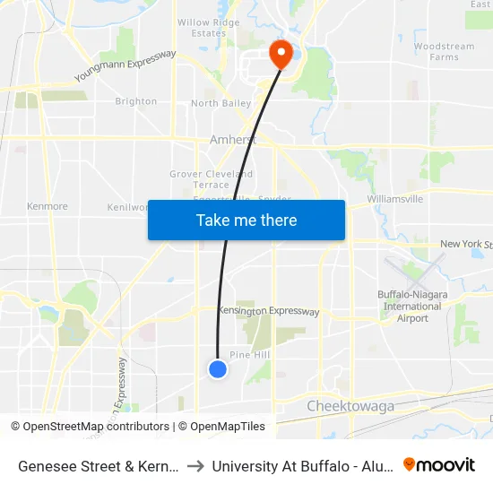 Genesee Street & Kerns Avenue to University At Buffalo - Alumni Arena map