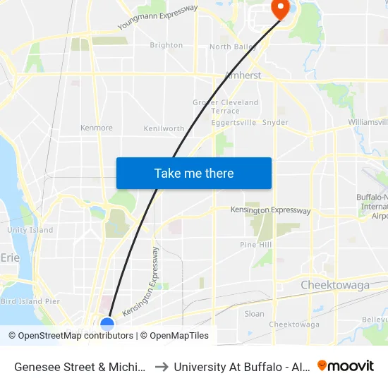 Genesee Street & Michigan Avenue to University At Buffalo - Alumni Arena map