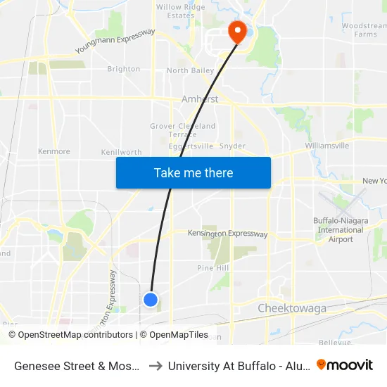 Genesee Street & Moselle Street to University At Buffalo - Alumni Arena map