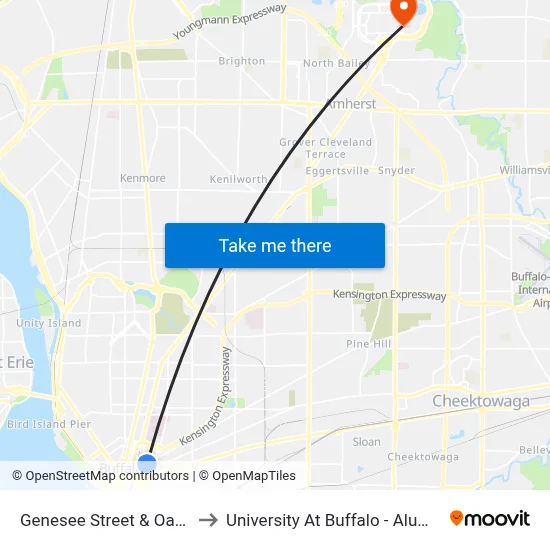 Genesee Street & Oak Street to University At Buffalo - Alumni Arena map