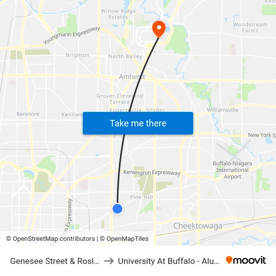 Genesee Street & Roslyn Street to University At Buffalo - Alumni Arena map