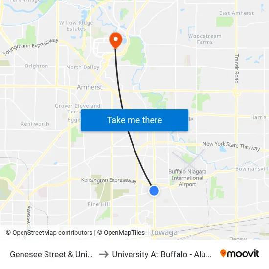 Genesee Street & Union Road to University At Buffalo - Alumni Arena map