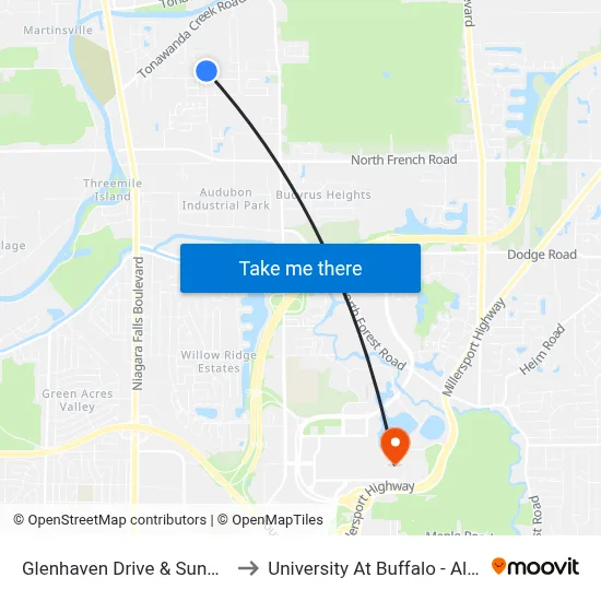 Glenhaven Drive & Sundridge Drive to University At Buffalo - Alumni Arena map