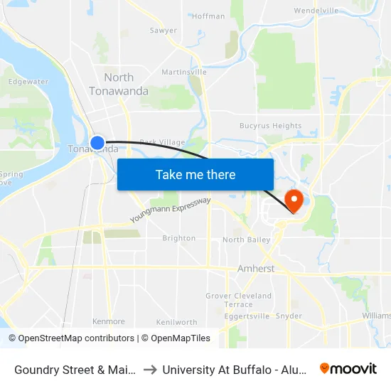 Goundry Street & Main Street to University At Buffalo - Alumni Arena map
