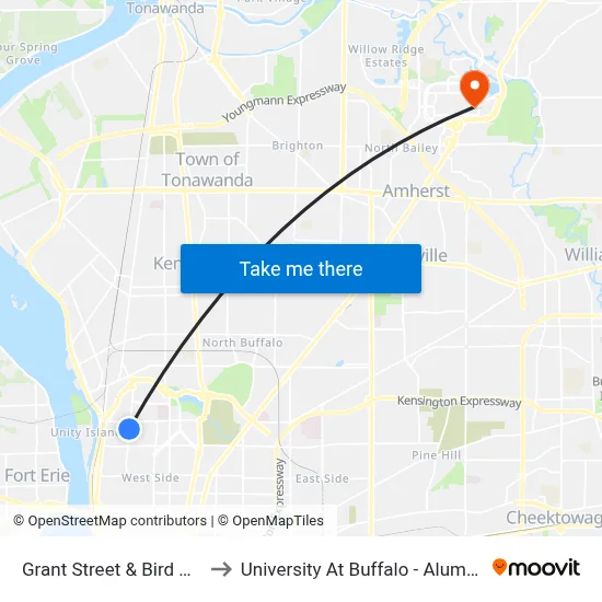 Grant Street & Bird Avenue to University At Buffalo - Alumni Arena map