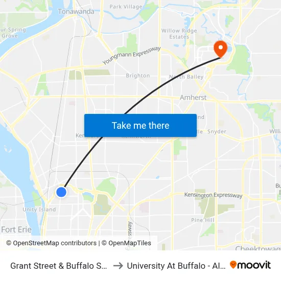 Grant Street & Buffalo State College to University At Buffalo - Alumni Arena map
