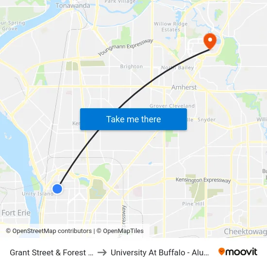 Grant Street & Forest Avenue to University At Buffalo - Alumni Arena map