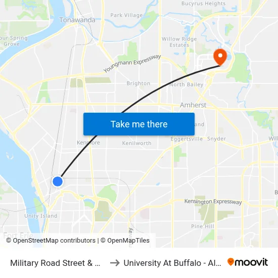 Military Road Street & Grote Street to University At Buffalo - Alumni Arena map