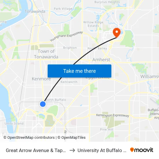 Great Arrow Avenue & Tapestry High School to University At Buffalo - Alumni Arena map