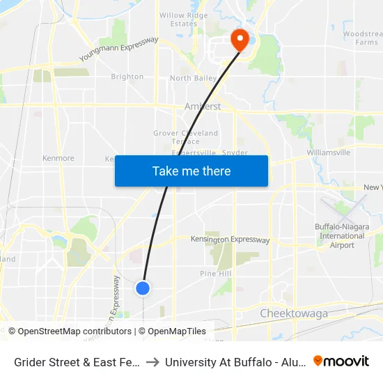 Grider Street & East Ferry Street to University At Buffalo - Alumni Arena map