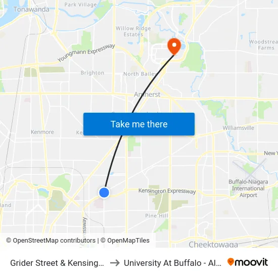 Grider Street & Kensington Avenue to University At Buffalo - Alumni Arena map
