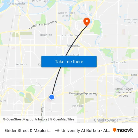 Grider Street & Mapleridge Avenue to University At Buffalo - Alumni Arena map