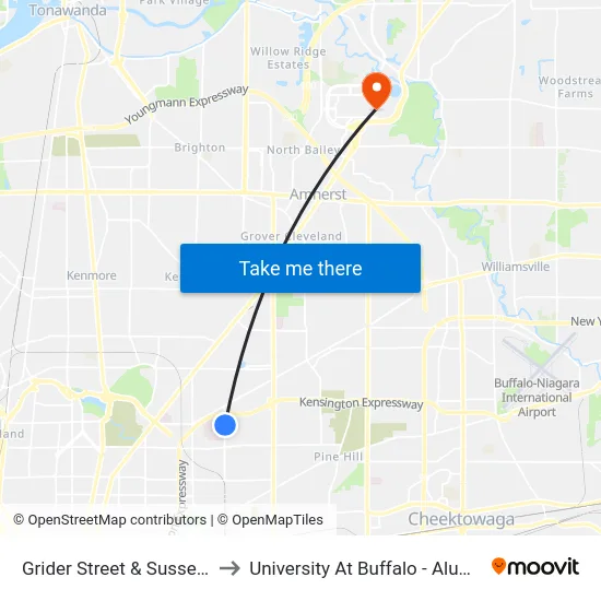 Grider Street & Sussex Street to University At Buffalo - Alumni Arena map