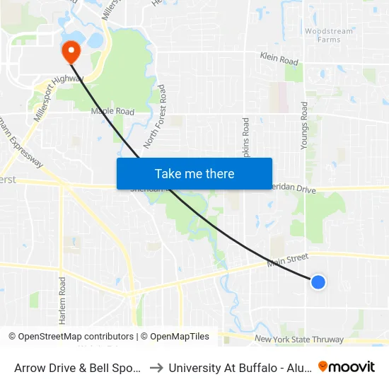 Arrow Drive & Bell Sports Center to University At Buffalo - Alumni Arena map