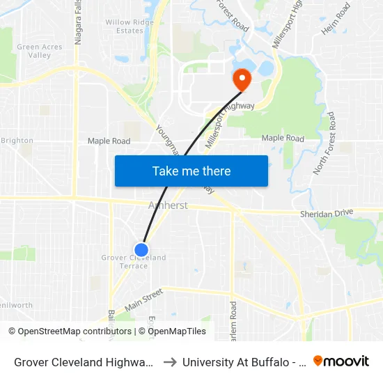 Grover Cleveland Highway & Eggert Road to University At Buffalo - Alumni Arena map