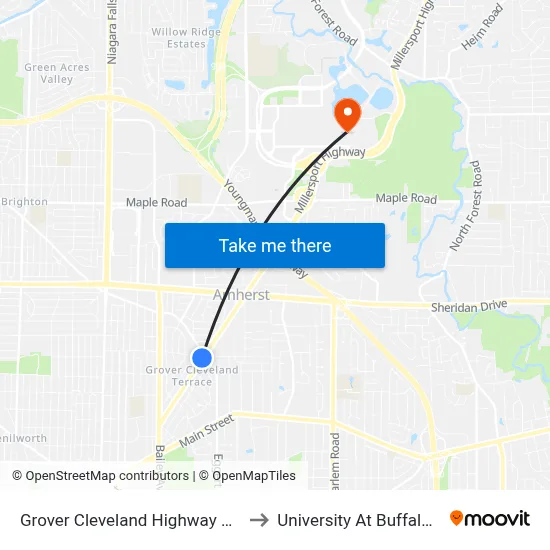 Grover Cleveland Highway & Longmeadow Road to University At Buffalo - Alumni Arena map